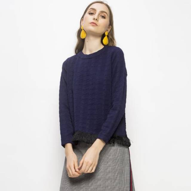 Cottonink Fringed Navy Demna blouse - Navy, size S