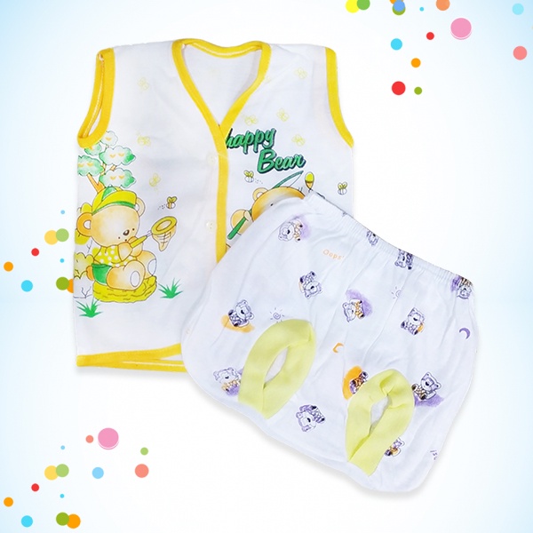 3 Pasang Setelan Baju Buntung dan Celana Pop Bayi Newborn Motif Karakter Lucu