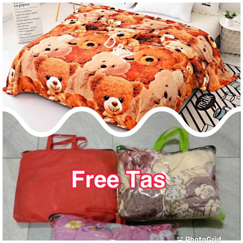 Selimut Bulu Super Halus Dan Lembut Uk 140x200 Motif Karakter Free Tas