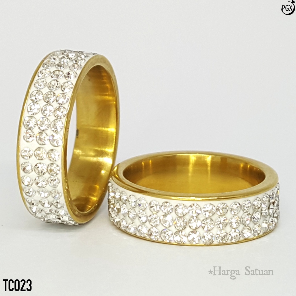 PGX Cincin Titanium Couple Silver Berlian Aksesoris Fashion Perhiasan Anti Karat - TC023