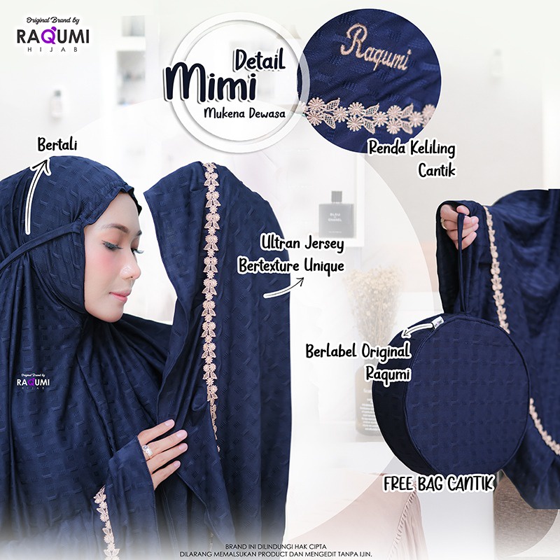 Mimi Mukena Dewasa Original Raqumi Hijab Wanita Jersey Ultron Bertexture