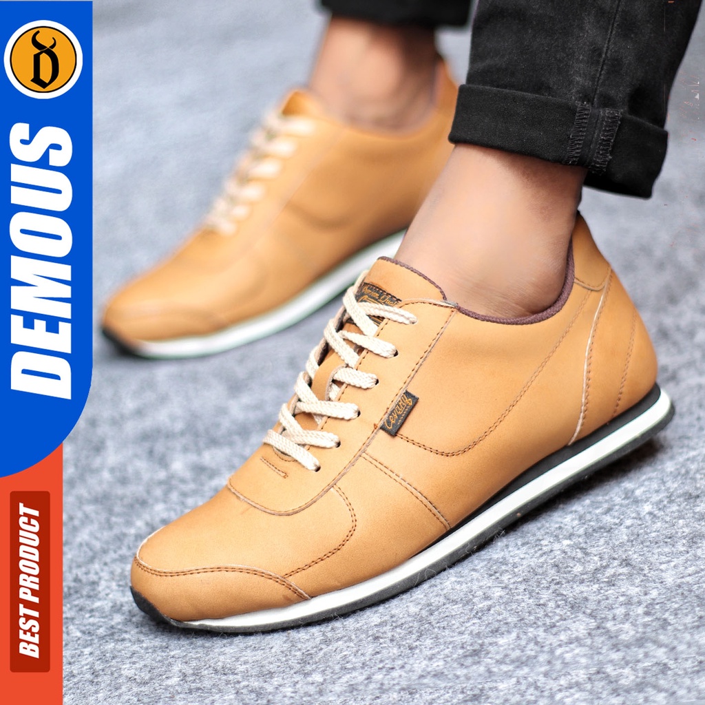 Sepatu Sneakers Pria Sepatu Casual Pria Kulit Asli Sepatu Kerja Kuliah Kondangan Sepatu Hitam Pria DEMOUS MORLEY