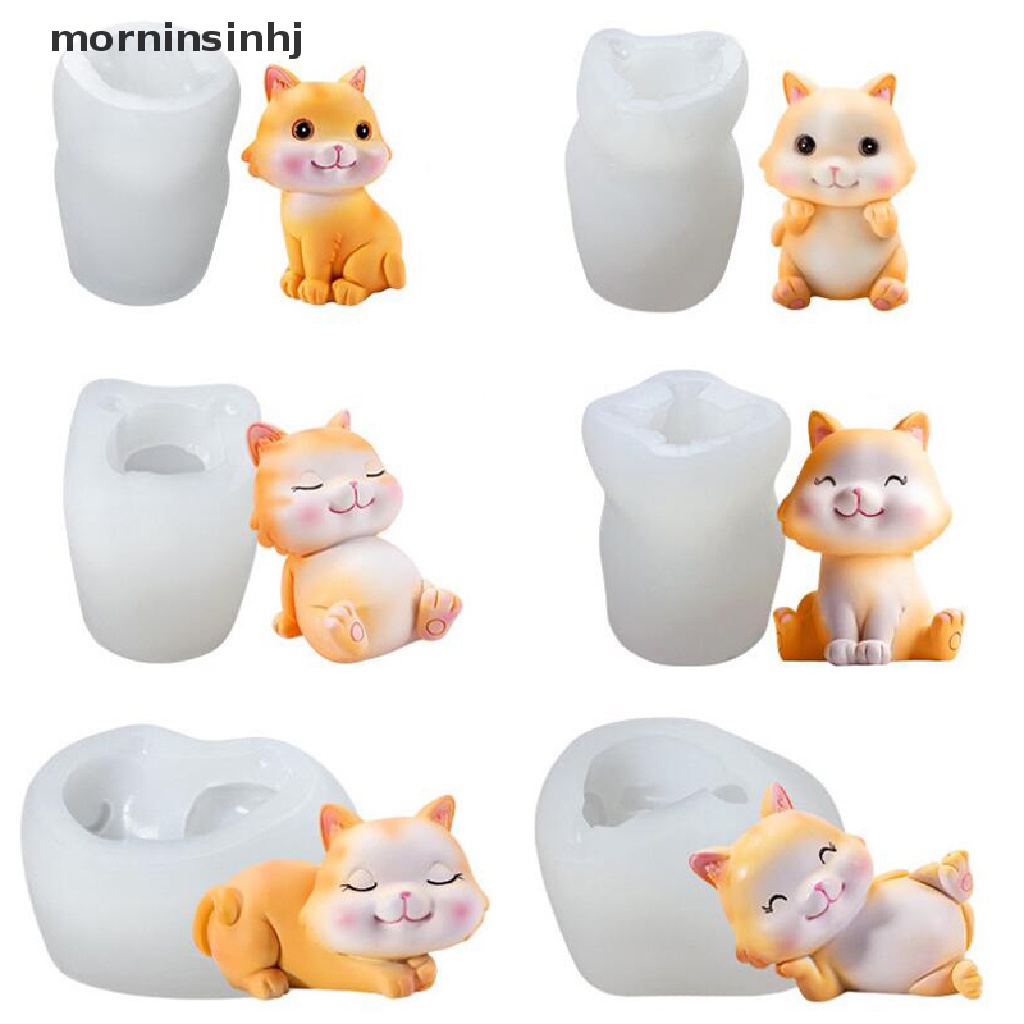 Mornin Cetakan Kue Resin Diy Bentuk Kartun Kucing 3d Bahan Silikon