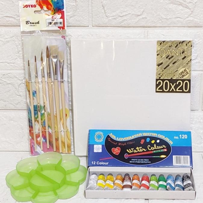 

PAKET MELUKIS SET Kanvas 20X20 Kuas Palet