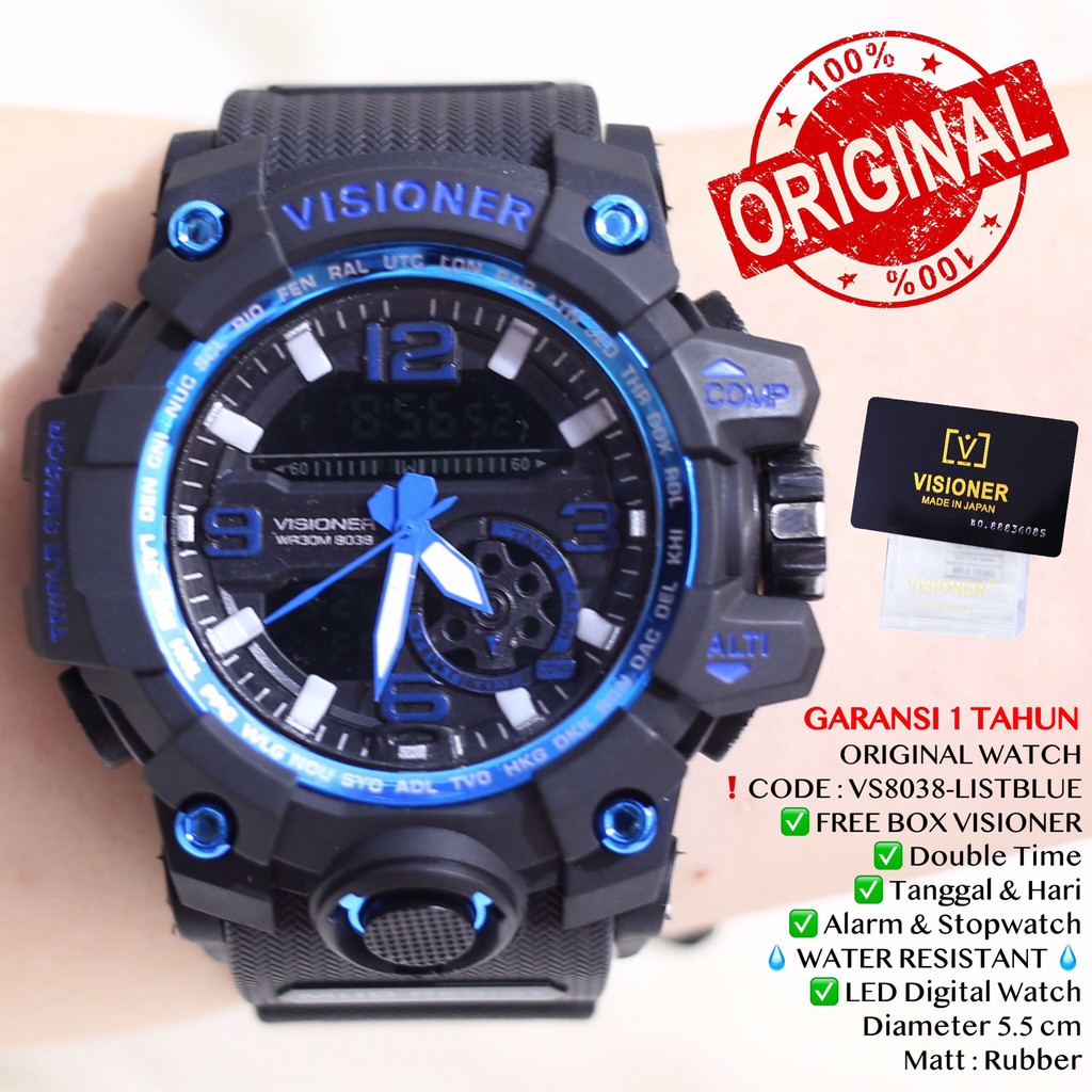 Jam tangan VISIONER ORIGINAL anti air FREE BOX garansi 1 tahun free baterai cadangan VS001