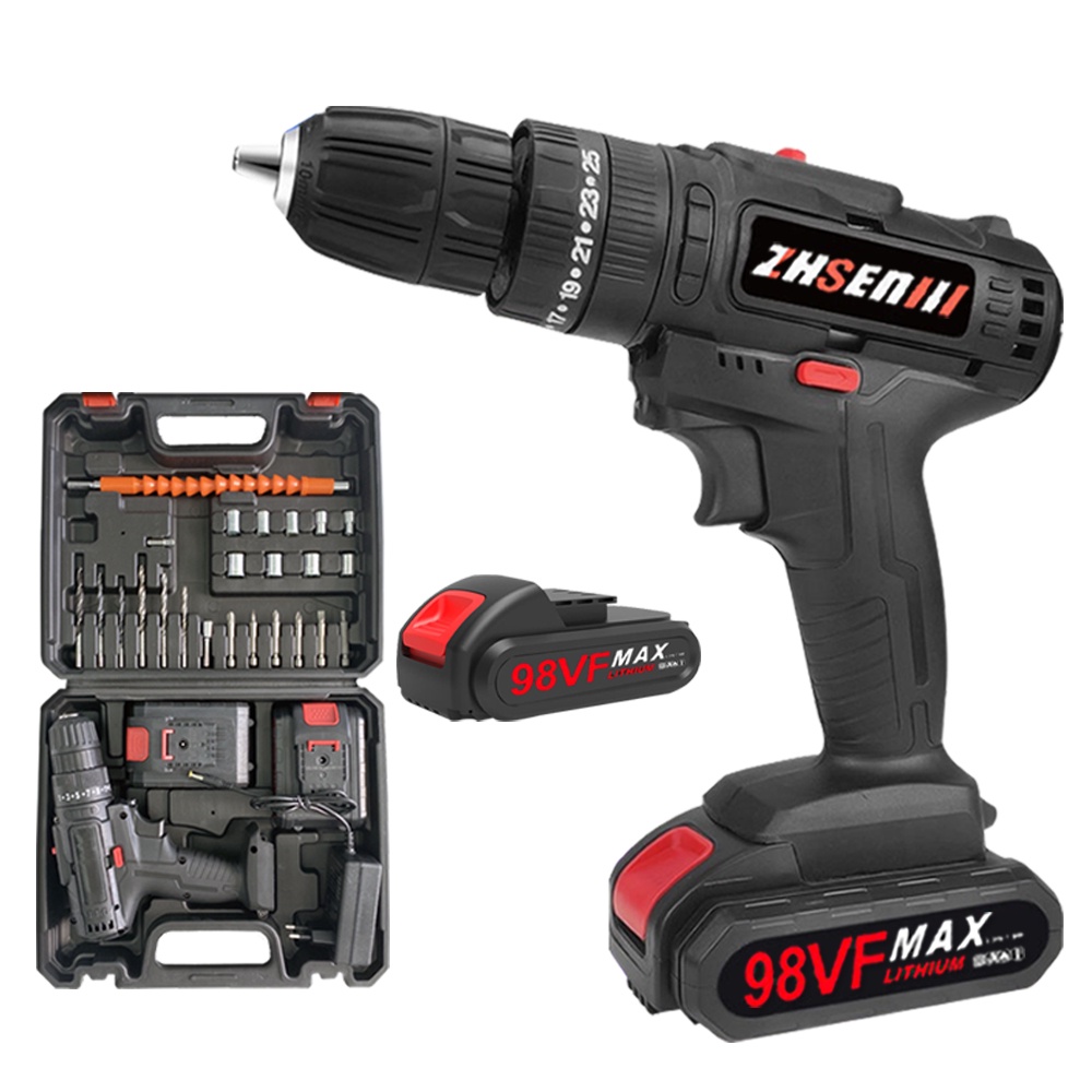 NEW Bor Baterai / Bor dampak / Mesin Bor Cordless / Bor Listrik / Beton Besi Kayu Full 98Vf Set Pilihan Bor Tanpa Kabel Bor Listrik Bor Tanpa kabel Set Lengkap Mata Bor Cordless Drill Full Set Of Drill Bits