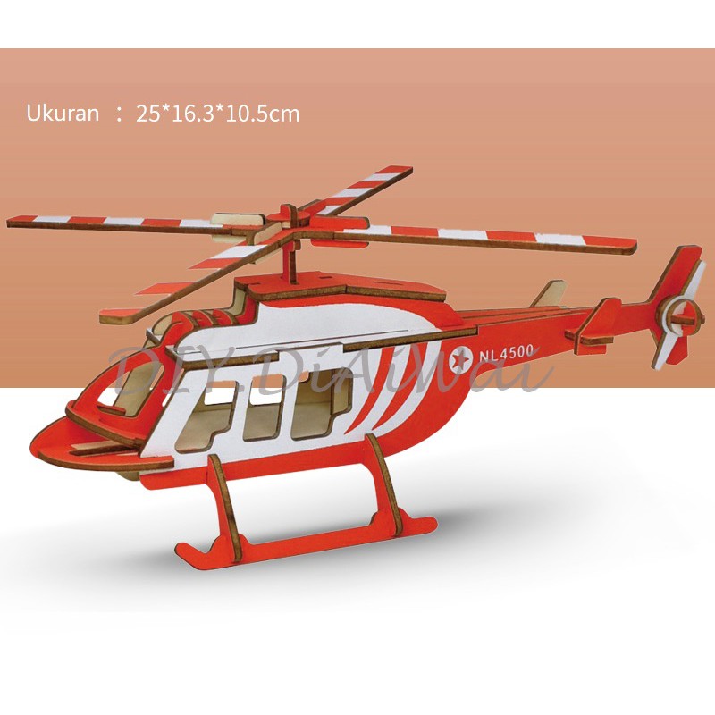 Puzzle 3D DIY bahan kayu model HELICOPTER mainan puzzle edukasi anak (kado &amp; pajangan)