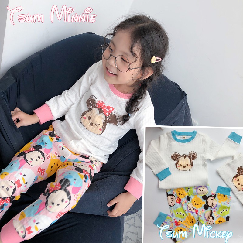 Baju Tidur Anak Lengan Panjang Kaos Tsum Tsum Minnie Mickey