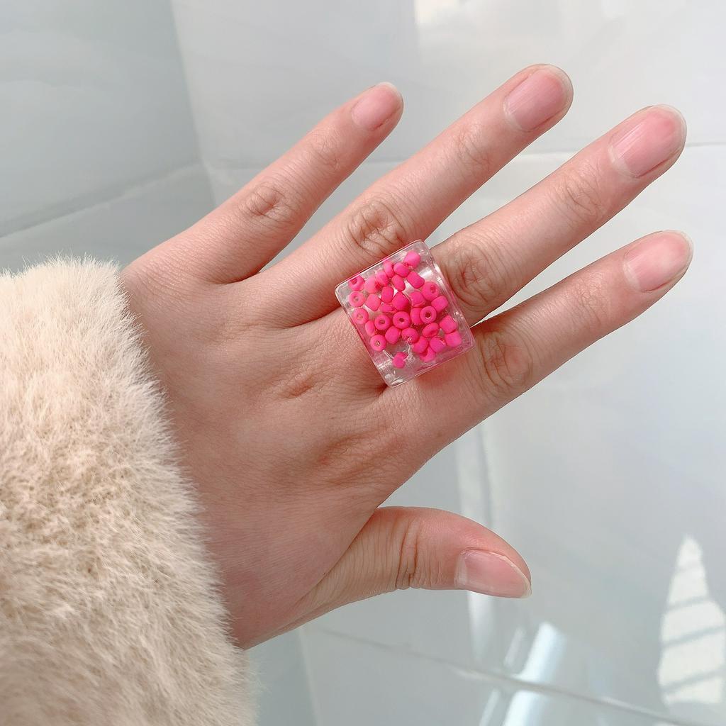 Korean Summer Transparent Acrylic Color Fruit Wide Version Ring for Women Fashion Jewelry