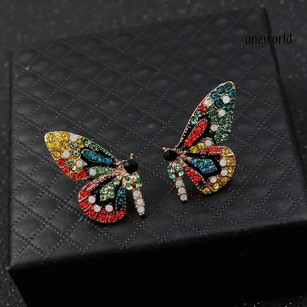 OW@ Fashion Women Multicolor Rhinestone Butterfly Ear Stud Earrings Party Jewelry