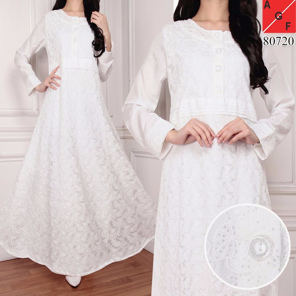 Baju Muslim Wanita Baju Gamis Putih Silk Sutra 80720 STD