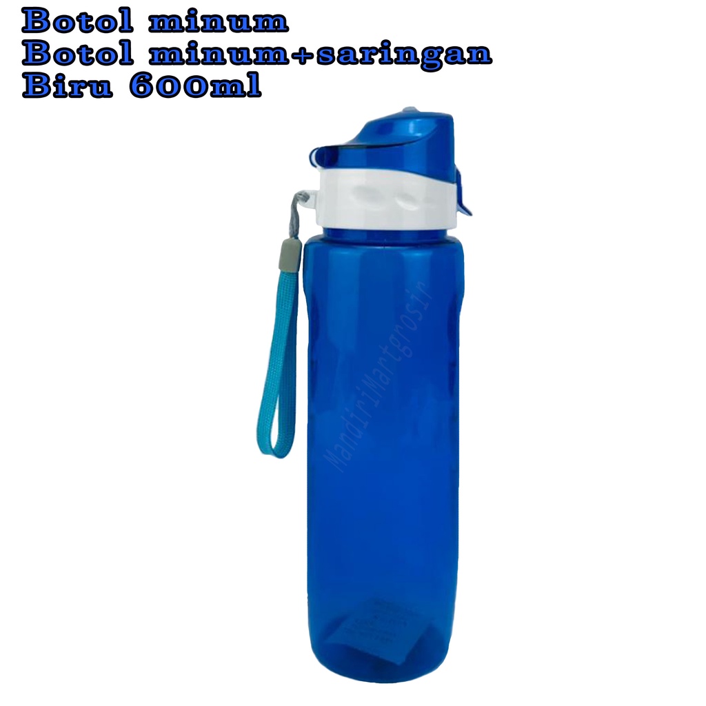 Botol minum + saringan * botol plastik * Warna biru * 600ml