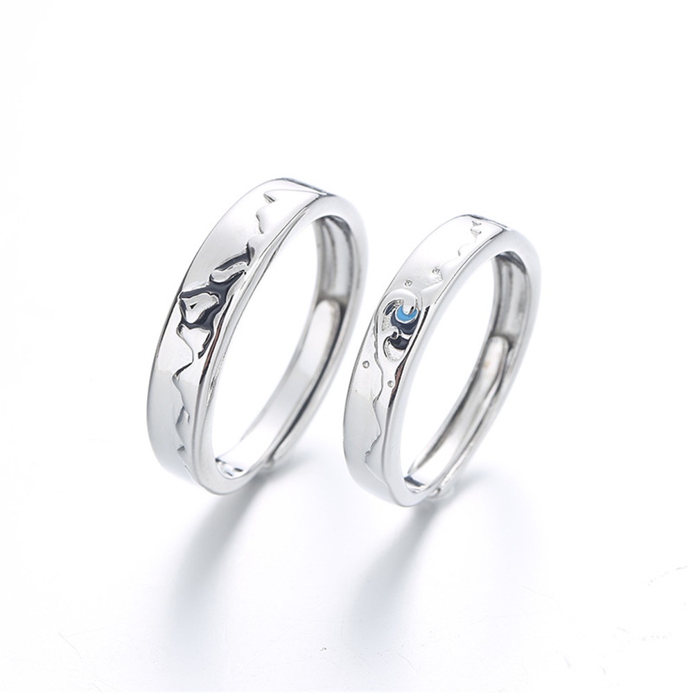 2pcs / Set Cincin Pasangan Model Terbuka Desain Wushan Canghai Warna Silver Untuk Pria / Wanita