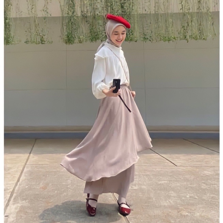 Elsie Layer Skirt Rok Crinkle Wanita - Midi Maxi Skirt - Rok Crinkle Casual Korean Look - Korean Style Rok Wanita - Rok Casual Flowy - Rok Payung Wanita