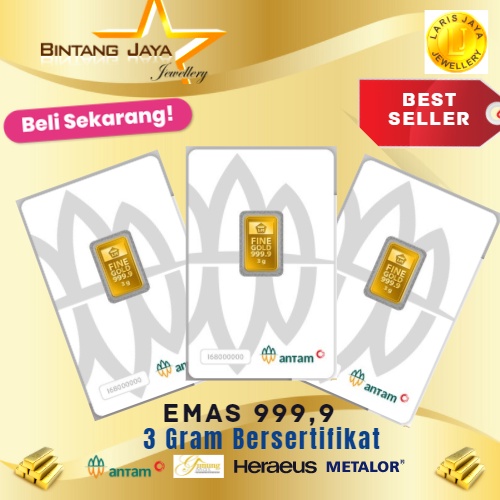 CERTIEYE PRESS &amp; RETRO RESMI MURAH ANTAM LOGAM MULIA 9999 EMAS 3 G/gr/gram