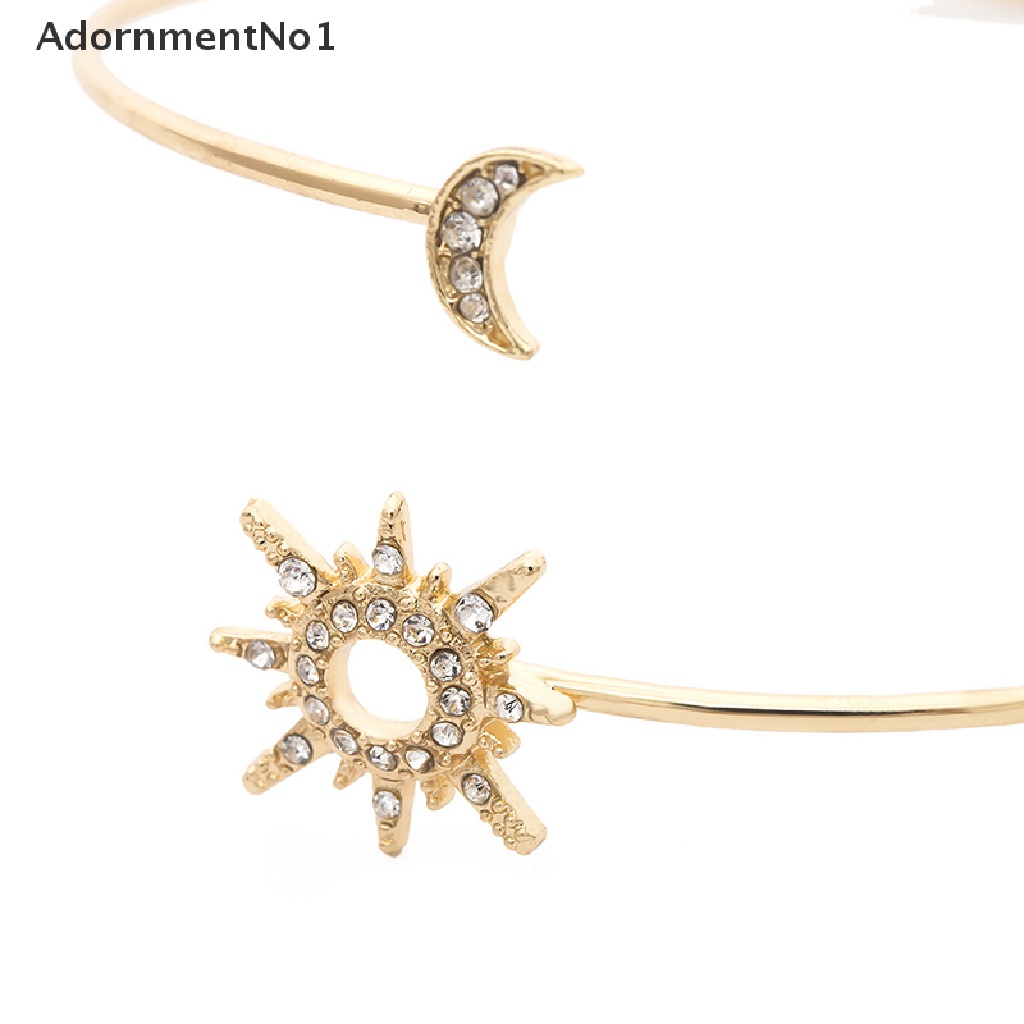 (AdornmentNo1) Gelang Bangle Cuff Lengan Atas Desain Bintang / Bulan Hias Zircon / Berlian Imitasi Untuk Wanita