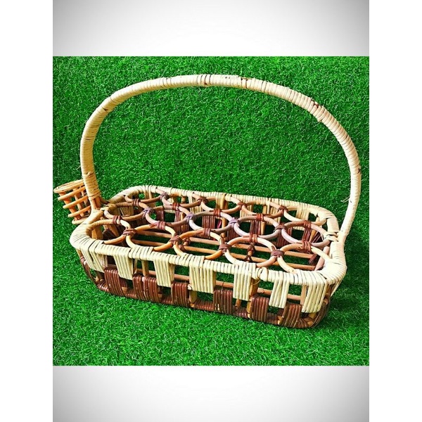 Keranjang Tempat gelas aqua rotan alami