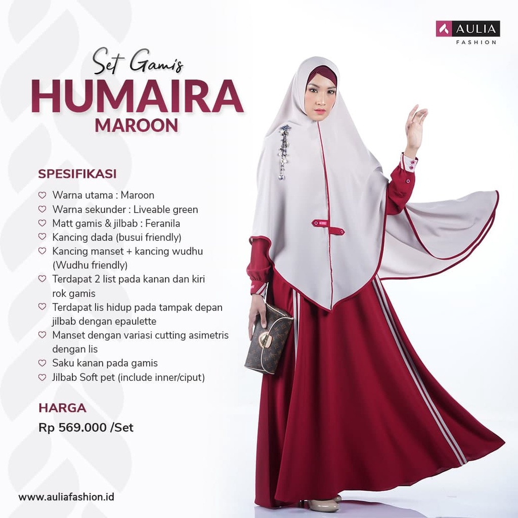 Set Gamis Aulia Fashion Humaira Marun Syari Busui Friendly