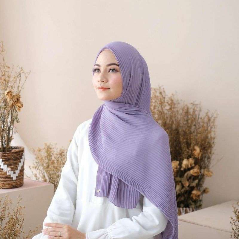 Alny Hijab - Pashmina Plisket Ceruty Premium Full Tanpa Garis Tengah Kerudung Jilbab Lidi Pasmina Seruti Lipit Pleated Hijab