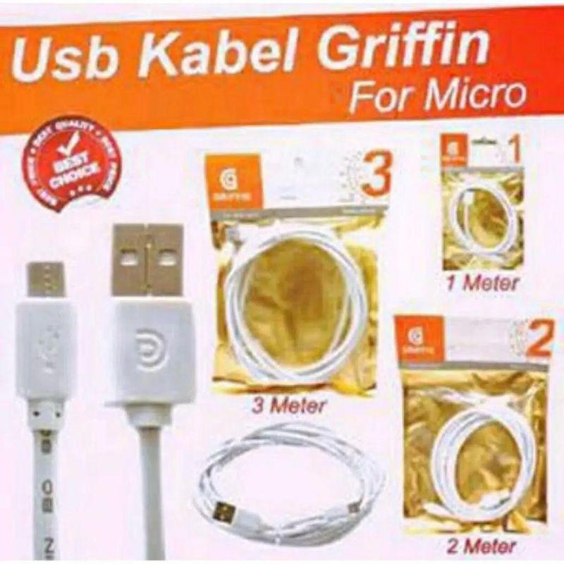 Kabel Data Griffin Micro USB 1Meter 2Meter  3Meter Fast Charging 3M