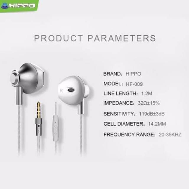 Hippo Headset HF-009 Original Handsfree Stereo Earphone Ori Bass