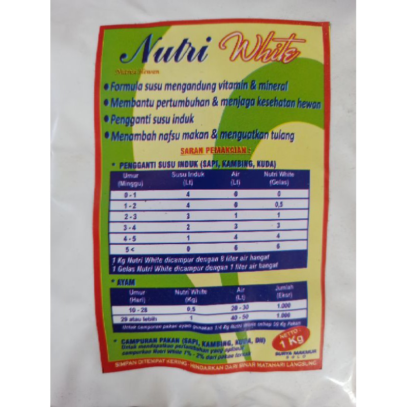 NUTRI WHITE susu sapi susu pedet susu cempe susu ternak 1kg