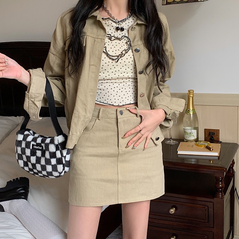 jaket denim oversize korea style kasual atasan import crop jacket