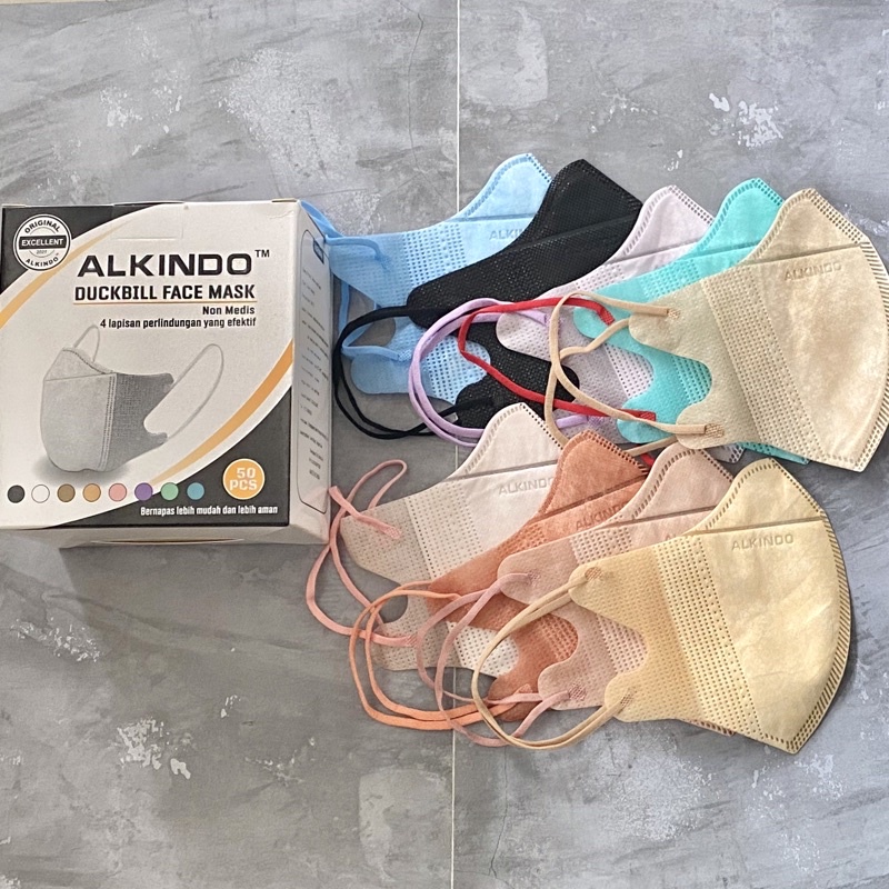 Masker Duckbill Alkindo 4 ply / Lapis Mix Warna Isi 50 pcs Mouson Asli Emboss Earloop Cantol Kuping