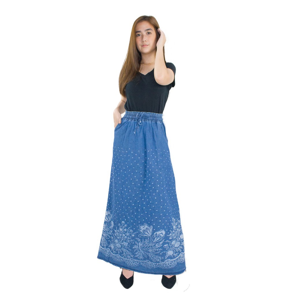 SB Collection Rok Maxi Sulvi Panjang Longskirt Payung Casual Jeans Wanita