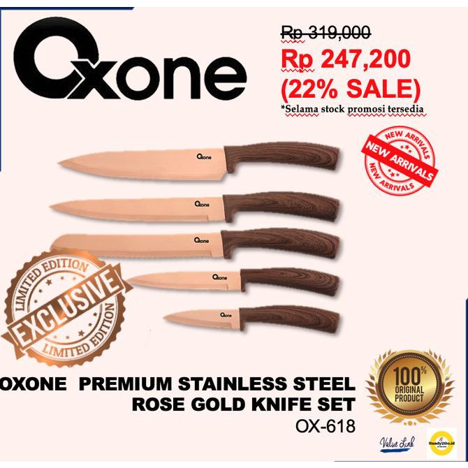 OXONE PREMIUM ROSE GOLD KNIFE SET OX-618 | ox618 pisau set rose gold