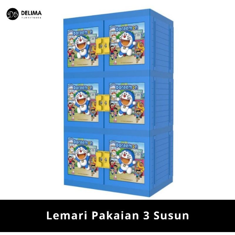Naiba Lemari Pakaian Plastik 3 Susun Serbaguna Karakter 3D - Doraemon
