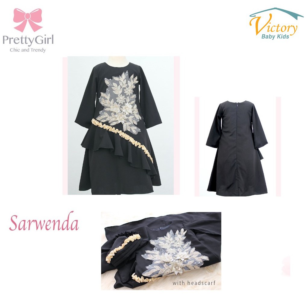 Pretty Girl Sarwenda Muslim Dress Black Dress Anak