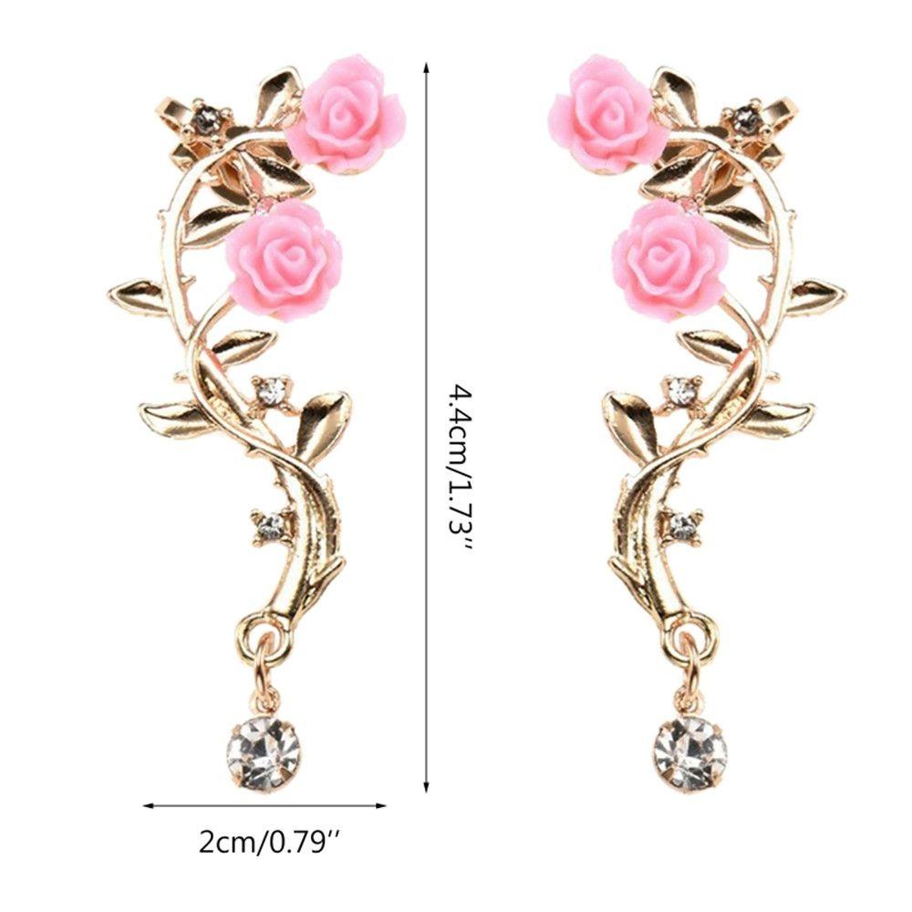 R-flower Ear Stud Princesas Boucle Pendientes Gold Pink Bungkus Klip Anting