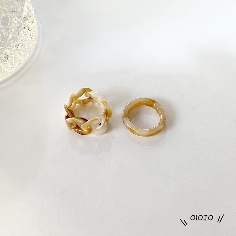 Retro Sederhana Berongga Resin Cincin Akrilik Rantai Kombinasi Cincin Set Untuk Wanita Perhiasan Aksesoris - ol