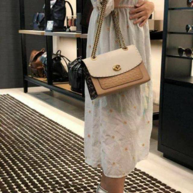 Tas coach Parker 26 in signature leather and snakeskin with rivets