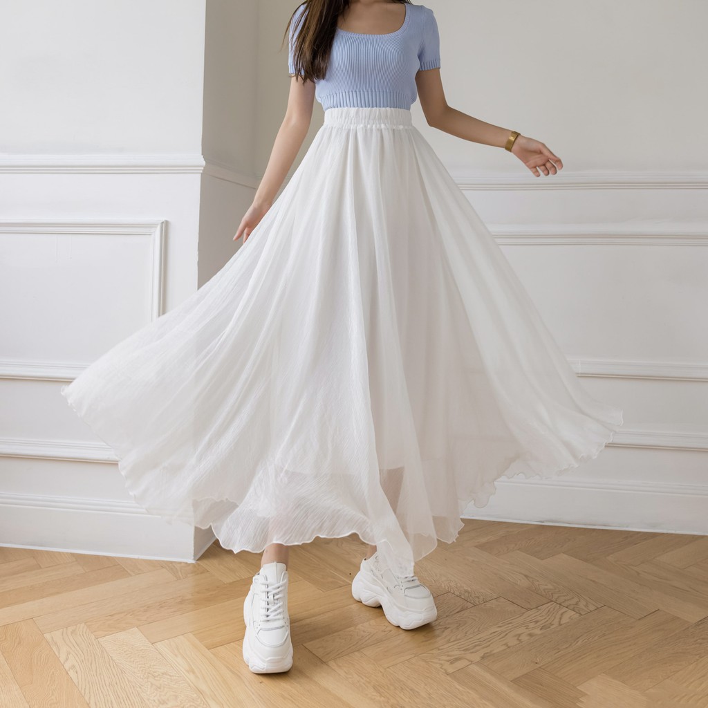 【Blossom】Korean Solid Mesh Skirt 7264