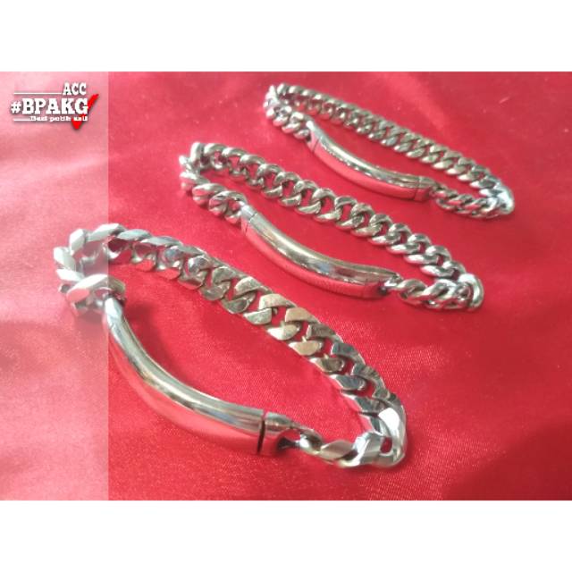 Gelang tangan rantai plat # Gelang monel besi putih asli anti karat silver cowok keren pria Makassar