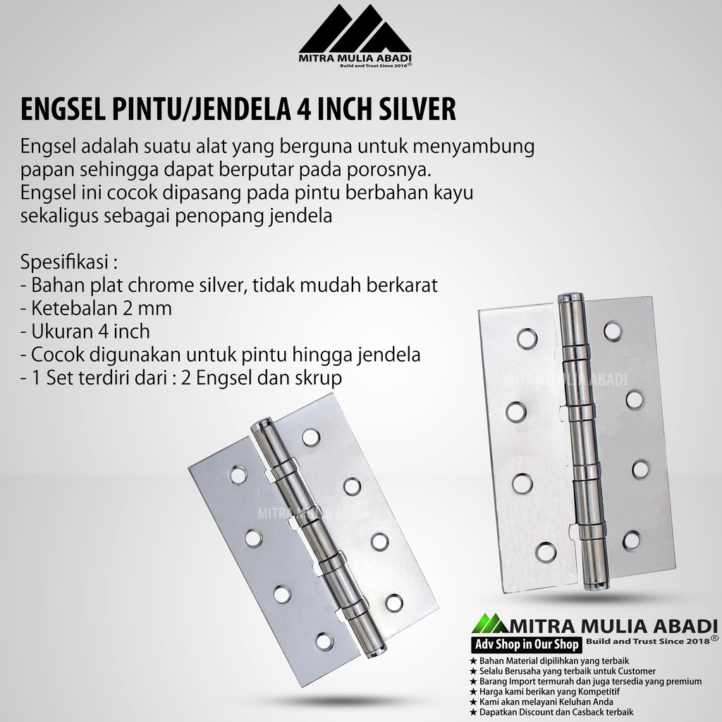 Engsel Pintu 4&quot; Jendela besi silver HPP