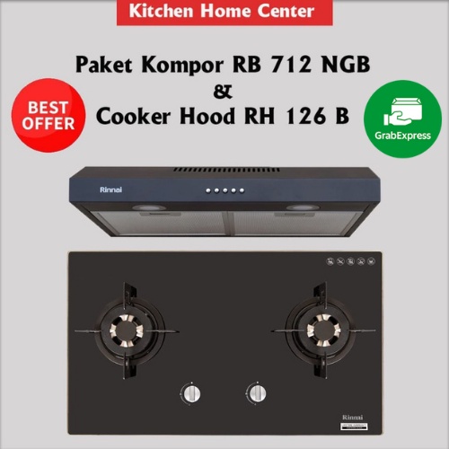 Paket E Kompor Tanam Rinnai RB 712 NGB &amp; Cooker Hood Rinnai RH 126 B GOSEND ONLY