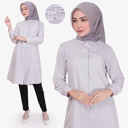 ATASAN WANITA TUNIK LENGAN PANJANG KEKINIAN BLOUSE TERBARU ATASAN OOTD HIJAB KEKINIAN WANITA MUSLIM 