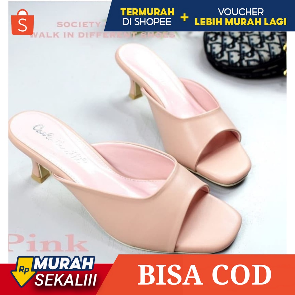 Sandal Heels Wanita Sendal Hotel Kantor Pesta Santai Hak Tahu Rendah Elegan Cewek Remaja Elizabeth A