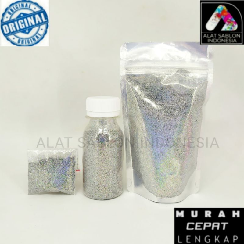 SILVER HOLOGRAM GLITTER BUBUK HALUS GLITER POWDER 50GR