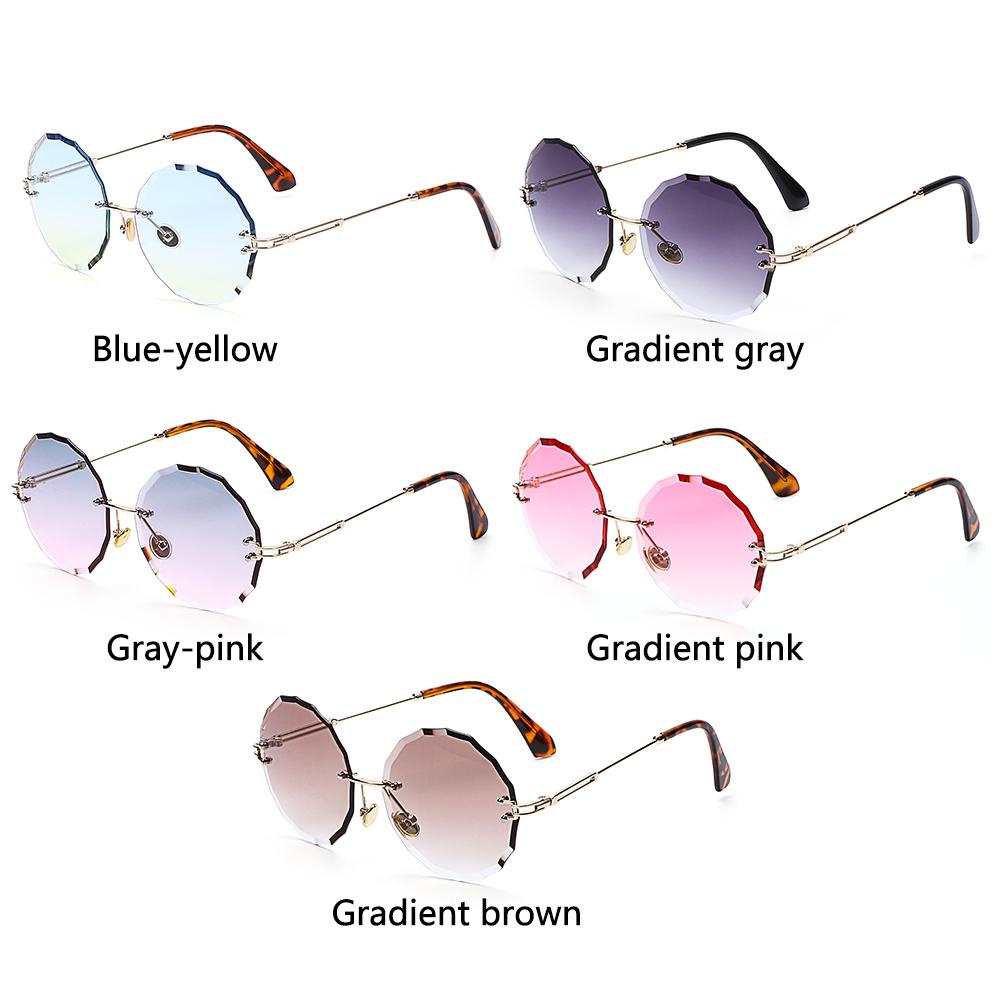 Lily Kacamata Hitam Tanpa Bingkai Bentuk Bulat Frameless Shades Diamond Cutting Lens