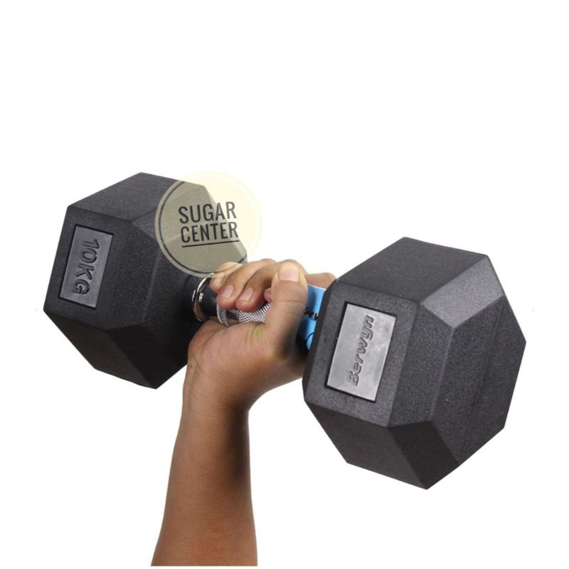 Berwyn Dumbbell Karet Hexagonal 10 Kg/Barbel Karet Segi Enam 10 Kg/Hex Rubber Dumbbell 10 Kg