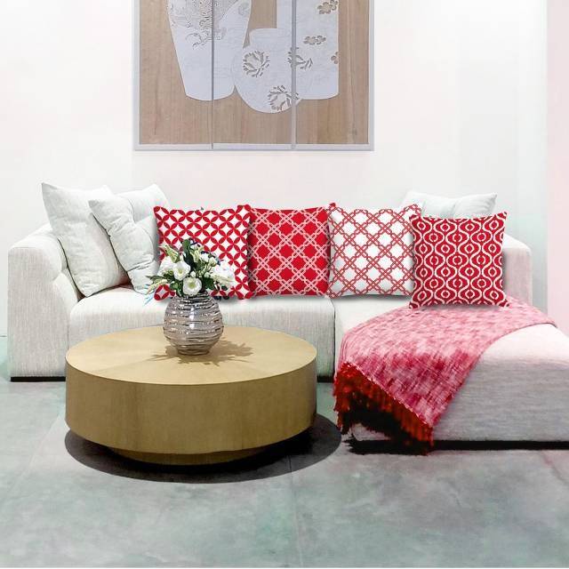 BANTAL SOFA PRINT MOTIF ABSTRAK MERAH PUTIH 40X40 CM