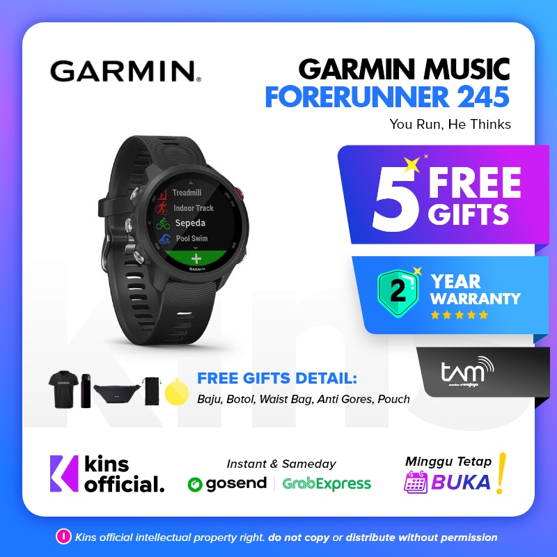 Garmin Forerunner 245 Music &amp; Non Music - GARANSI RESMI TAM 2 TAHUN