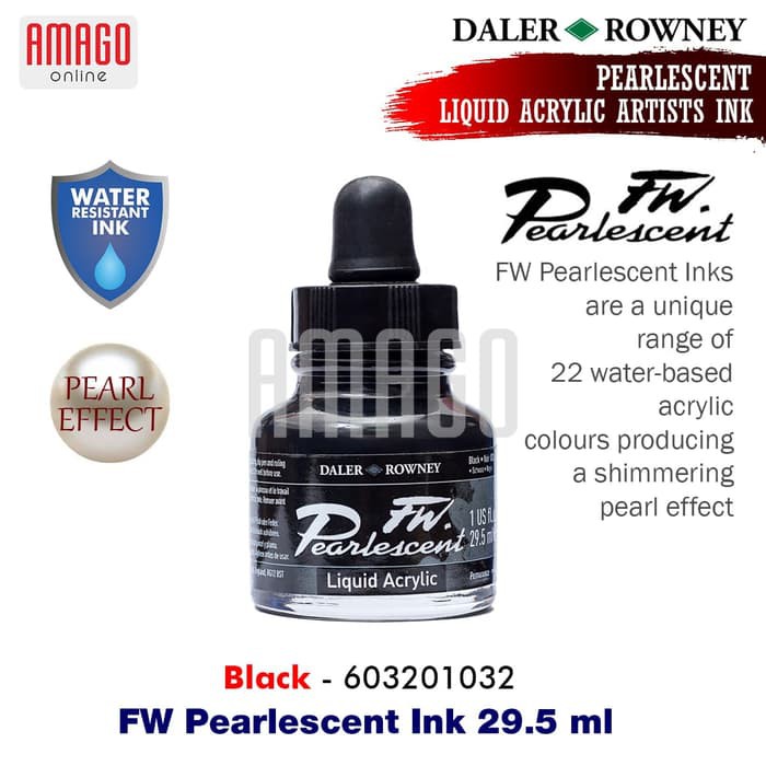 DALER-ROWNEY - FW Pearlescent Ink 29.5 ml - Liquid Acrylic Artists Ink - Black - 603201032
