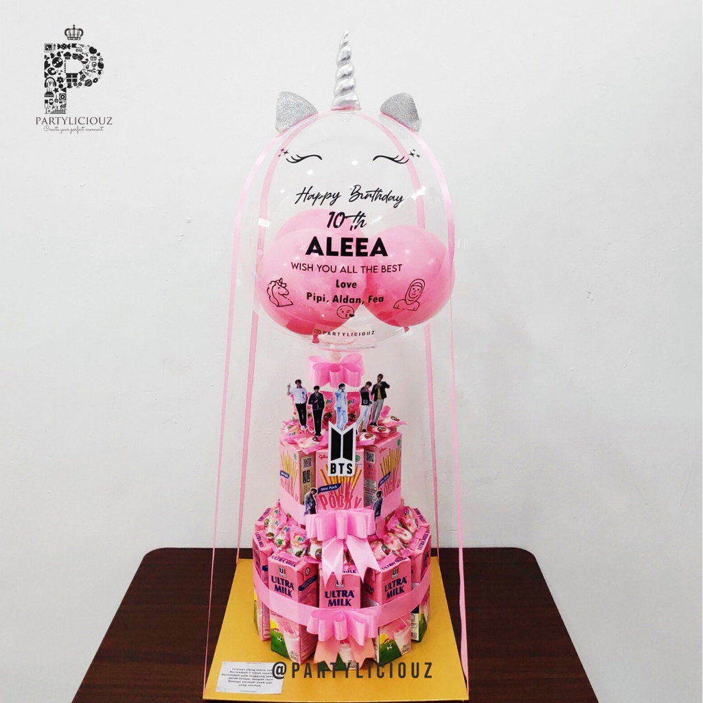 UNCORN X BTS SNACK TOWER -  BUKET BALON GIFT KADO HADIAH ULANGTAHUN WISUDA SIDANG