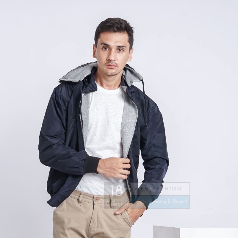 [Bisa COD] Jaket Cassual Hoodie Parasut Bisa Bulak Balik