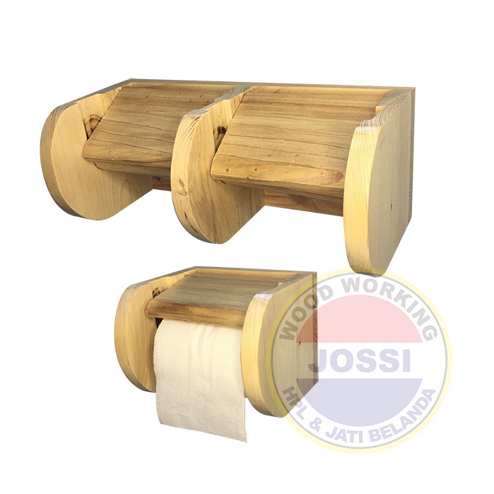 Tempat Tisu Satu dan Dua Gulung Roll / Tissue Holder Single and Double WC Mandi Kayu Jati Belanda